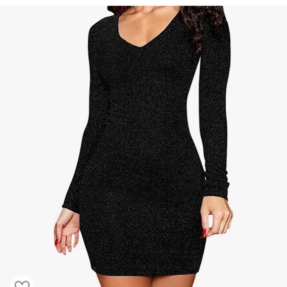Dresses & Skirts - Women's Long Sleeve Sequin Back Lace Up Bodycon Glitter Party Dress